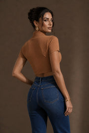 Cropped Gola Alta em Poliamida Nude