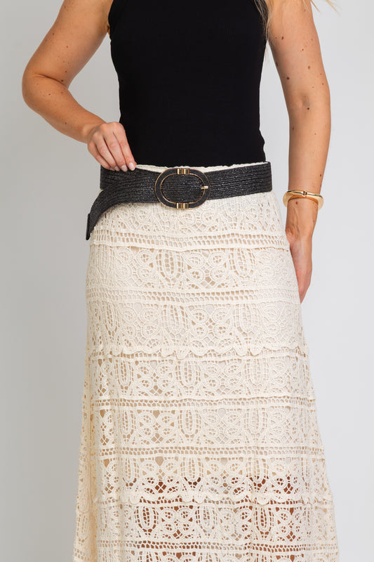 Saia Midi em Crochê Boho Chic Cru