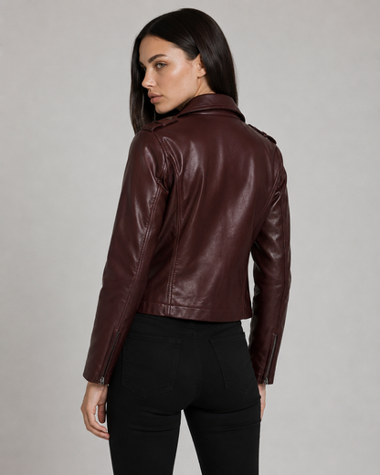 Jaqueta biker em poliuretano resinado - Vinho