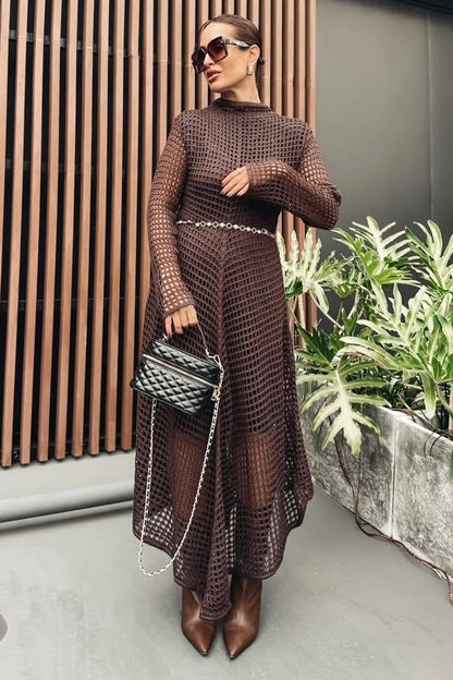 Vestido Longo Crochê Marrom