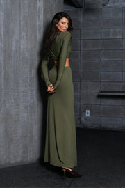 Conjunto Poliamida Cropped Manga Longa e Saia Longa Militar