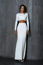 Conjunto Poliamida Cropped Manga Longa e Saia Longa OFF