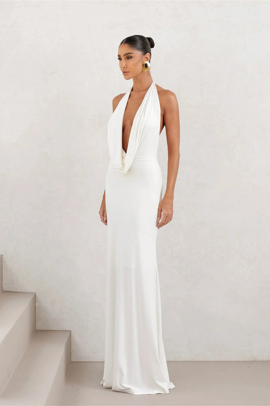 Vestido Longo em Poliamida Gola Degagê OFF