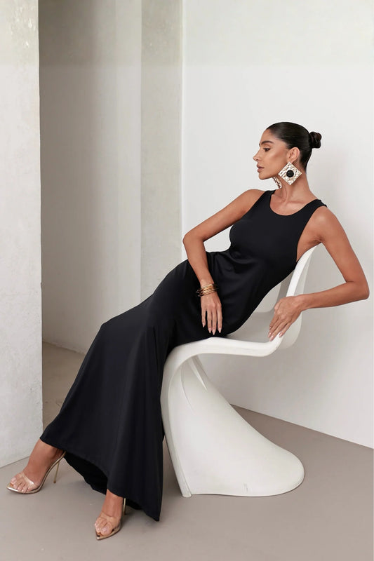 Vestido Poliamida Longo Regata Preto