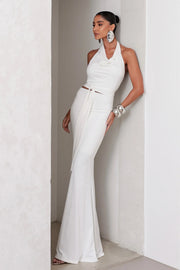 Conjunto Poliamida Cropped Degagê e Saia Longa Off