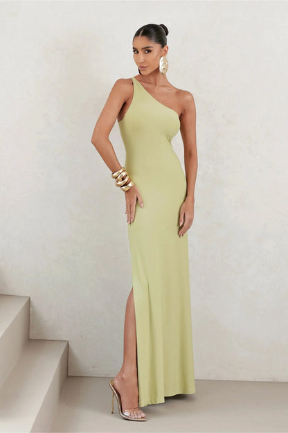 Vestido Longo em Poliamida Um Ombro Só Verde