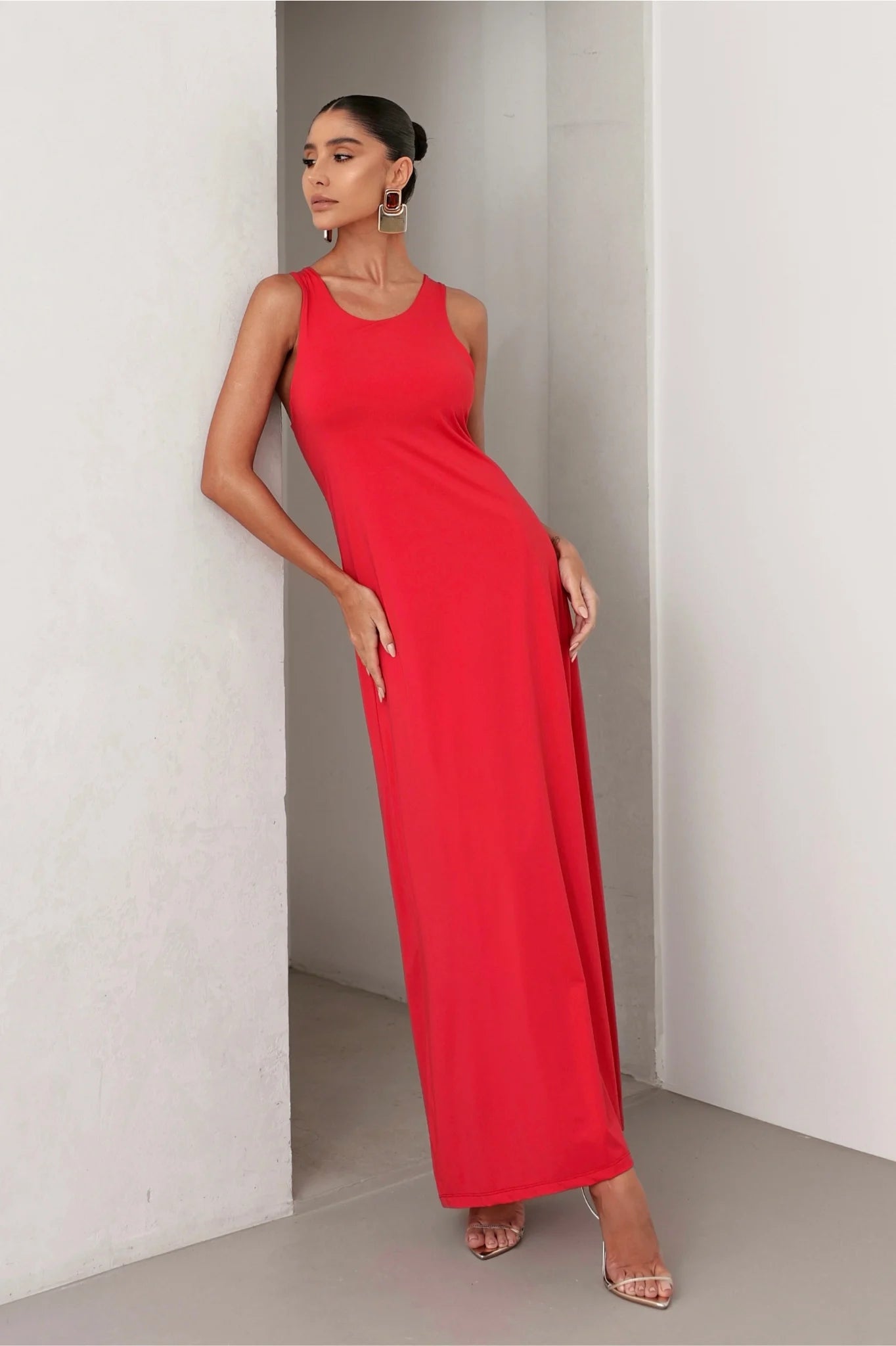 Vestido Poliamida Longo Regata Vermelho