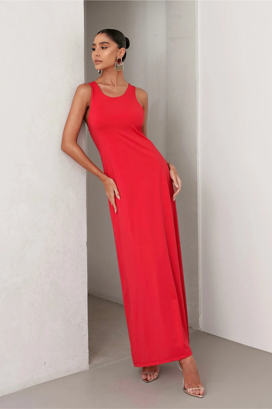 Vestido Poliamida Longo Regata Vermelho