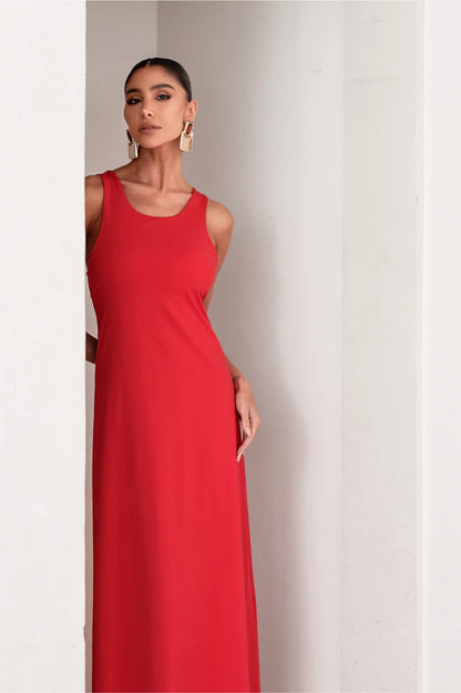 Vestido Poliamida Longo Regata Vermelho