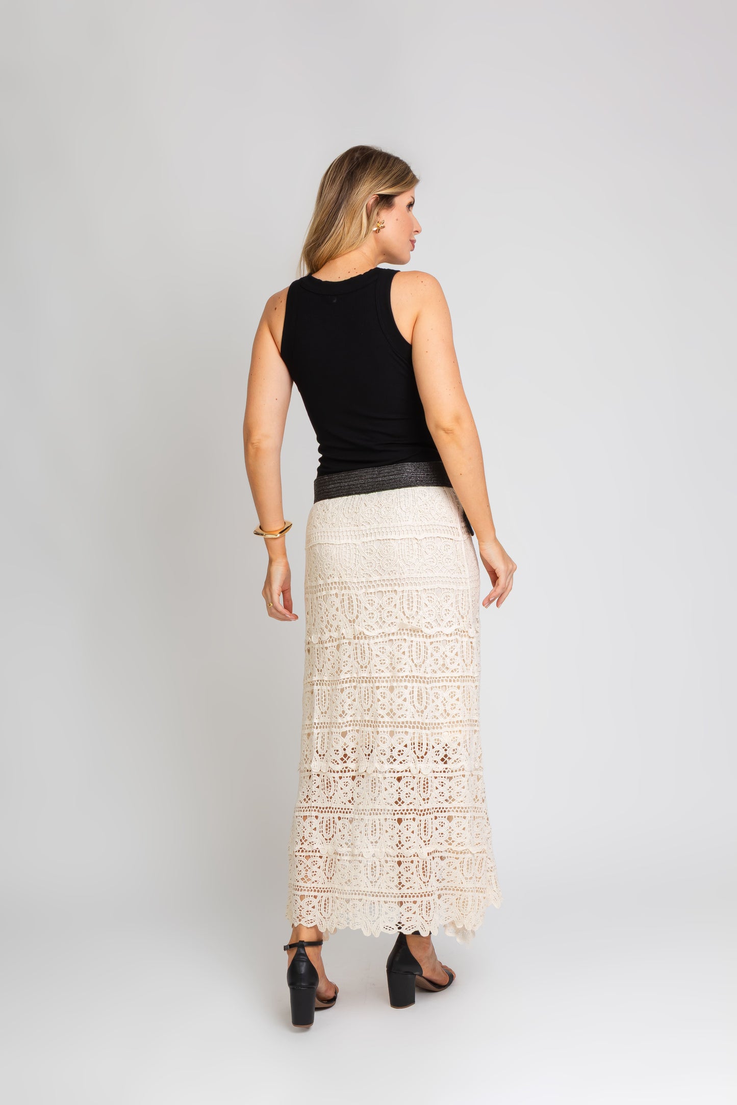 Saia Midi em Crochê Boho Chic Cru