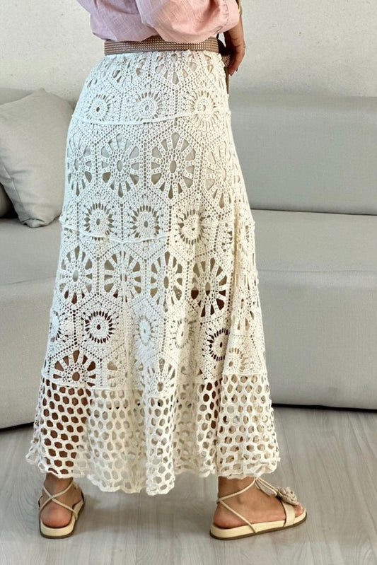 Saia Midi em Crochê Boho Chic Cru