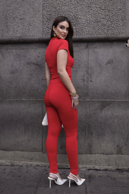 Cropped Gola Alta em Poliamida Vermelho