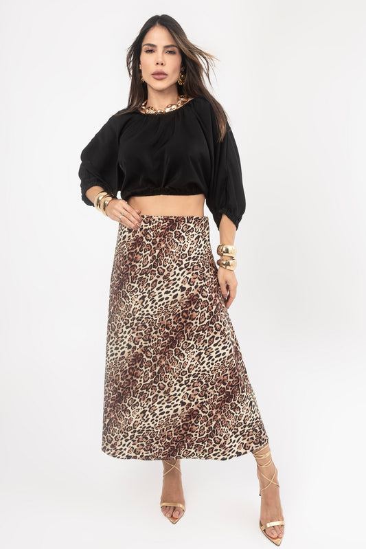 Saia de Cetim Animal Print