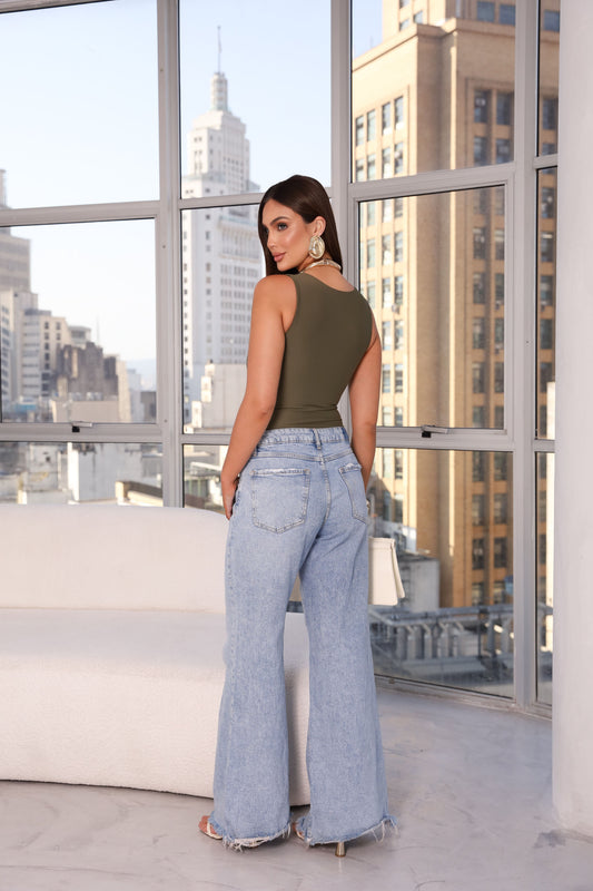 Body Ultra Modelador Poliamida Dupla Verde Militar