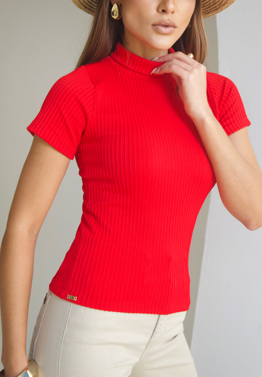 Blusa Gola Alta em Poliamida Vermelha