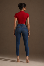 Cropped Gola Alta em Poliamida Vermelho