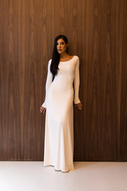 Vestido Longo OFF com Gola Redonda em Poliamida