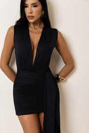 Vestido Poliamida Drapeado Decote V Preto