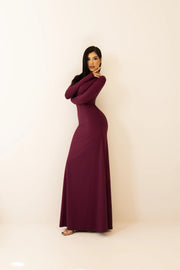 Vestido Longo Uva com Gola Redonda em Poliamida