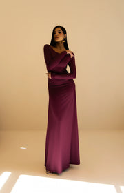 Vestido Longo Uva com Gola Redonda em Poliamida