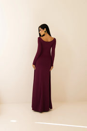 Vestido Longo Uva com Gola Redonda em Poliamida