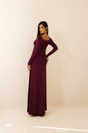 Vestido Longo Uva com Gola Redonda em Poliamida
