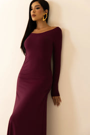 Vestido Longo Uva com Gola Redonda em Poliamida