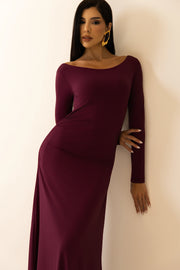 Vestido Longo Uva com Gola Redonda em Poliamida