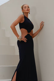 Vestido Longo em Poliamida com Detalhe em Metal Preto