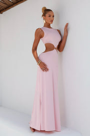 Vestido Longo em Poliamida com Detalhe em Metal Rosa