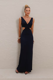 Vestido Longo em Poliamida com Recorte na Cintura Preto