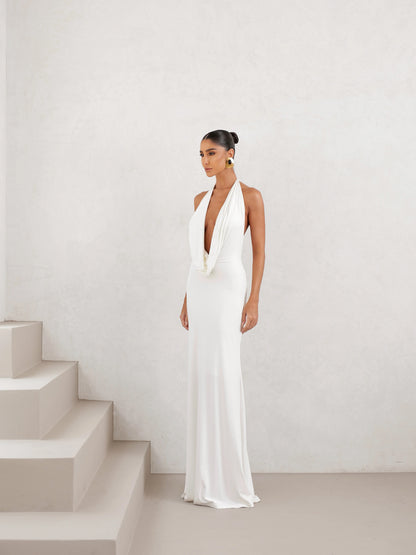 Vestido Longo em Poliamida Gola Degagê OFF