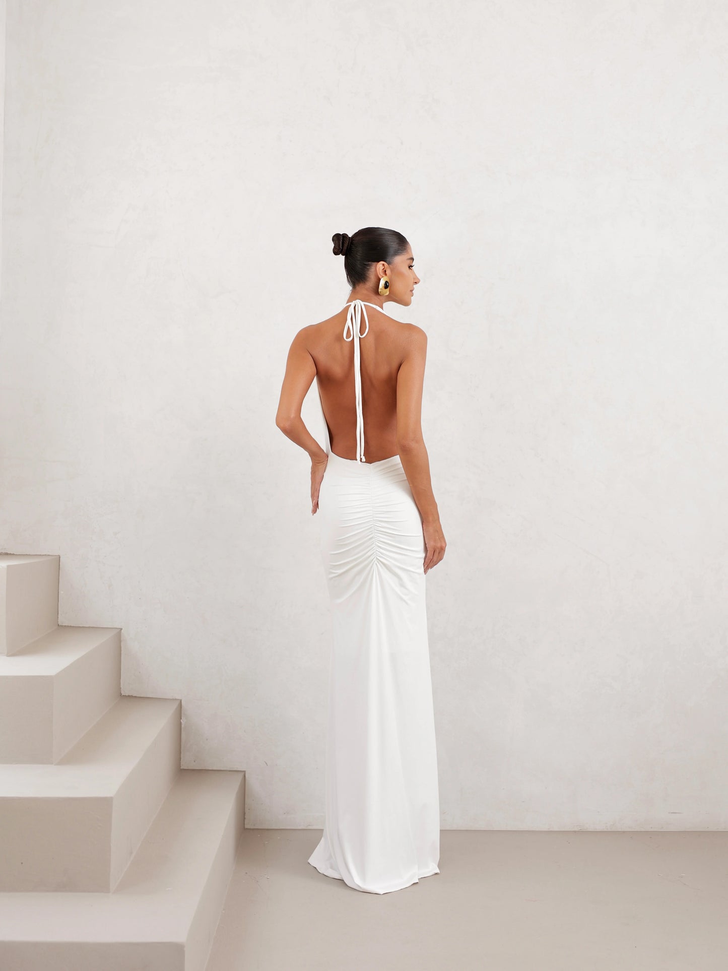 Vestido Longo em Poliamida Gola Degagê OFF