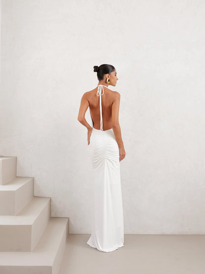 Vestido Longo em Poliamida Gola Degagê OFF