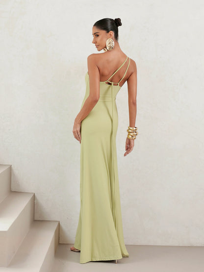 Vestido Longo em Poliamida Um Ombro Só Verde