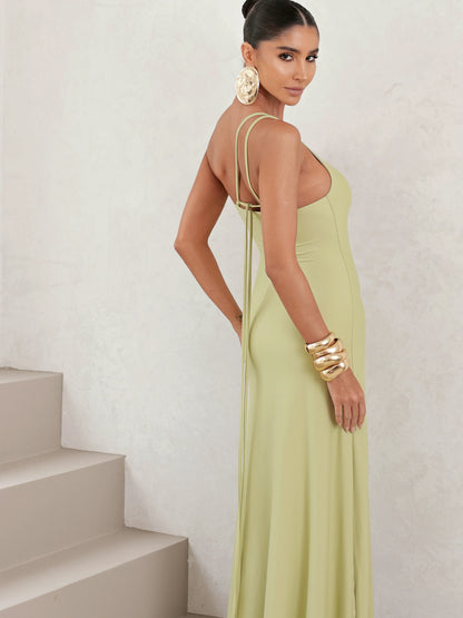 Vestido Longo em Poliamida Um Ombro Só Verde