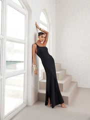 Vestido Longo em Poliamida Um Ombro Só Preto