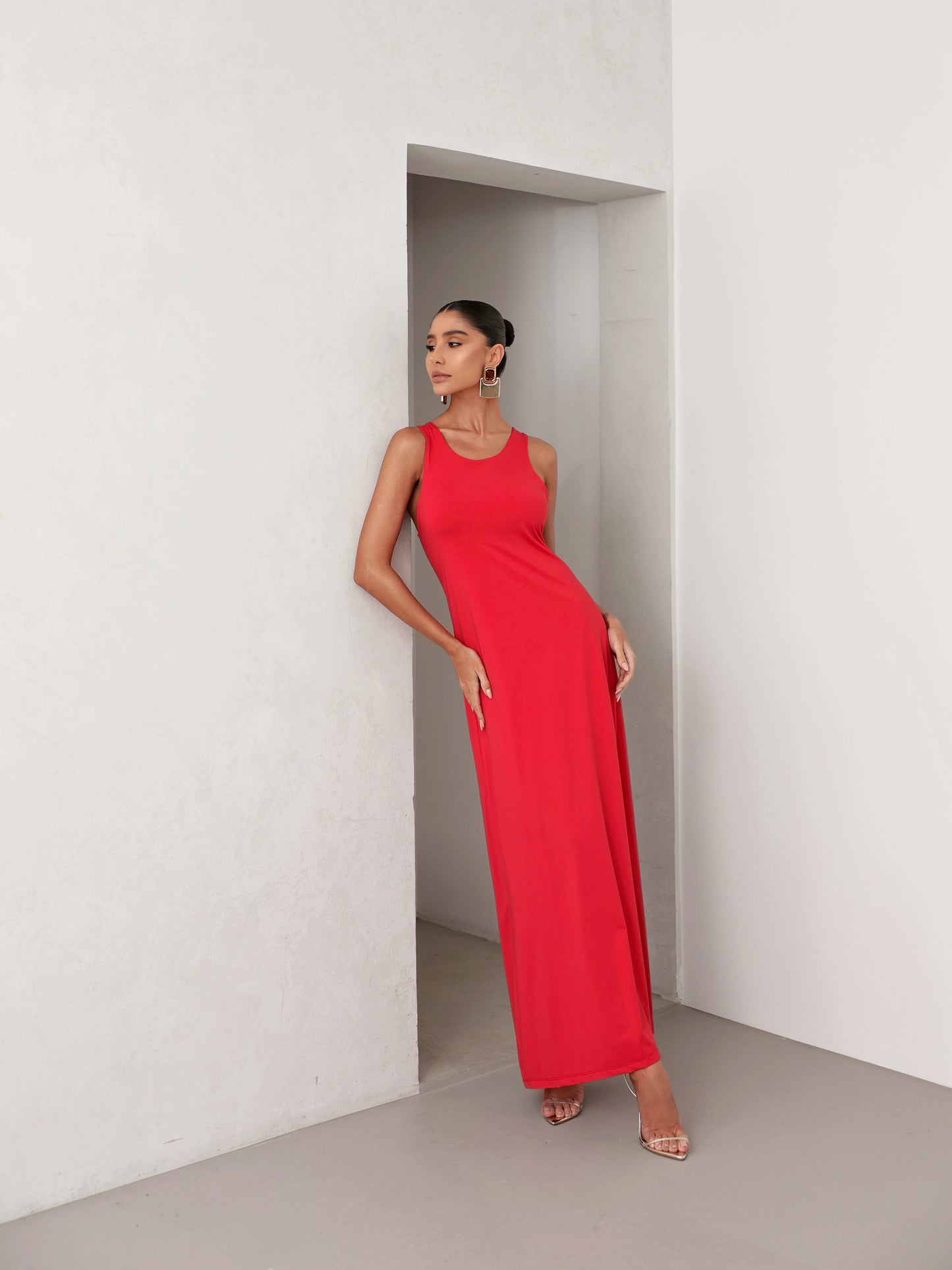 Vestido Poliamida Longo Regata Vermelho