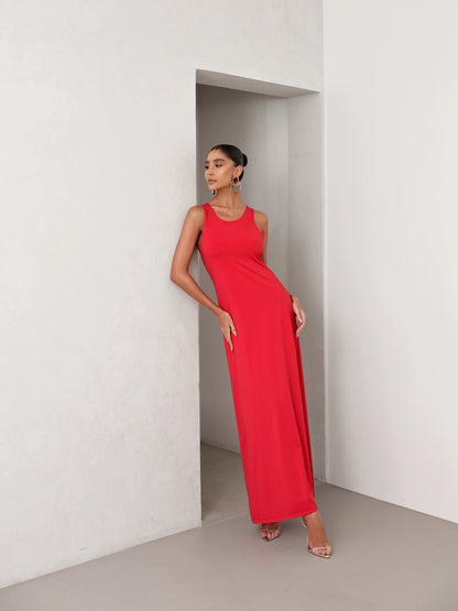 Vestido Poliamida Longo Regata Vermelho