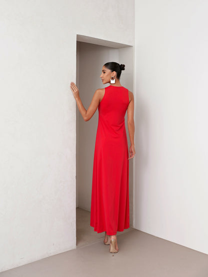 Vestido Poliamida Longo Regata Vermelho