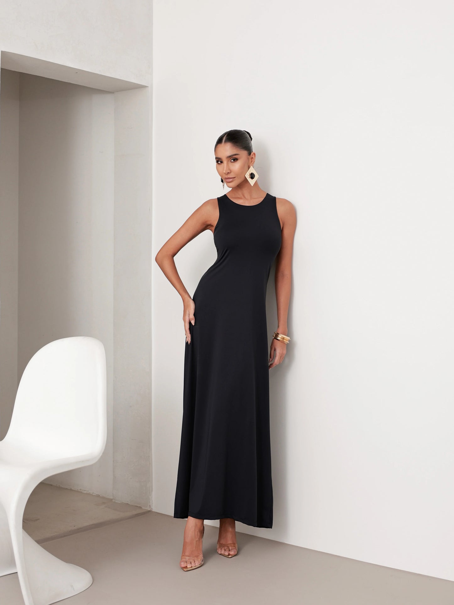 Vestido Poliamida Longo Regata Preto