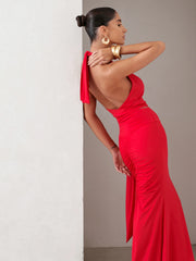 Conjunto Poliamida Cropped Degagê e Saia Longa Vermelho
