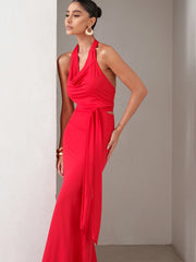 Conjunto Poliamida Cropped Degagê e Saia Longa Vermelho