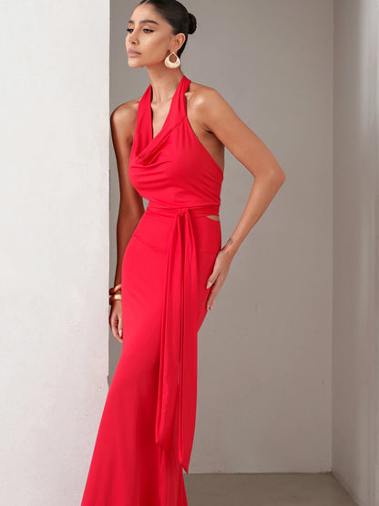 Conjunto Poliamida Cropped Degagê e Saia Longa Vermelho