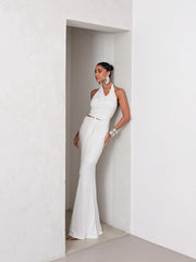Conjunto Poliamida Cropped Degagê e Saia Longa Off