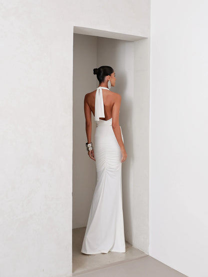 Conjunto Poliamida Cropped Degagê e Saia Longa Off