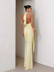 Conjunto Poliamida Cropped Degagê e Saia Longa Amarelo