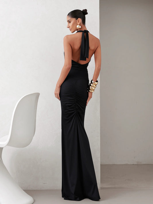 Conjunto Poliamida Cropped Degagê e Saia Longa Preto