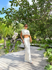 Conjunto Cropped Estruturado e Saia Longa – OFF