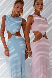 Vestido Longo em Poliamida com Detalhe em Metal Rosa